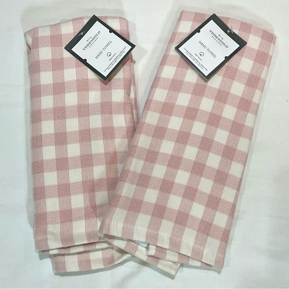 Threshold Kitchen Threshold Pink White Check Easter Spring Set Of 2 Hand Towels 0 Cotton New